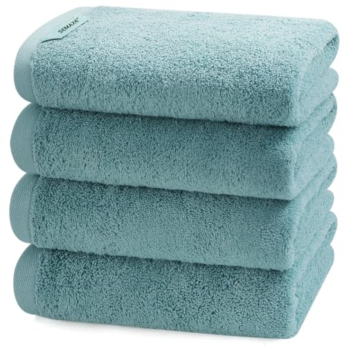 SEMAXE Bathroom Hand Towel, 100% Cotton Towels with Hanging Loops, Hotel Spa Quality Highly Absorbent Towel Set of 4, 27 L x 16 W, Blue Hand Towel, Gift Box Packaging
