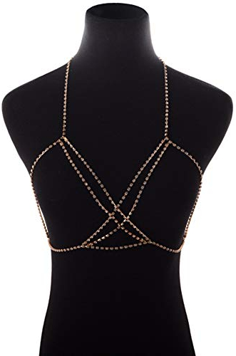 Amorar Frauen Körperkette Sexy Bikini Körper Bauch Kette Crossover Harness Strand Halskette Körper Schmuck Body Kette Bauchketten Hals Anhänger Party Zubehör Hochzeitskleid Dekoration