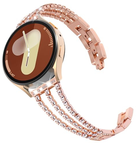 KADES Kompatibel für Samsung Galaxy Watch 7 Armband 40mm 44mm,20mm Damen glitzer Gliederarmband for GalaxyWatch 6/5/4/FE 40mm 44mm,Galaxy Watch Active 2 40mm 44mm armband,Roségold