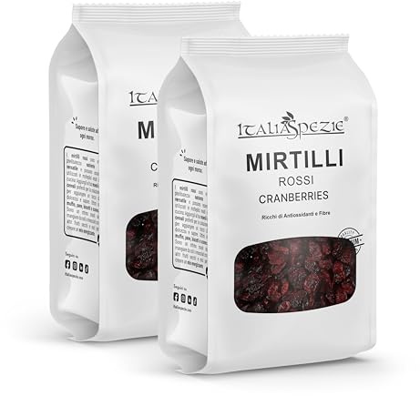 Mirtilli rossi disidratati - Cranberry prima scelta 500g (2 x 250g) - Mirtillo rosso essiccato - Frutta selezionata Italia Spezie