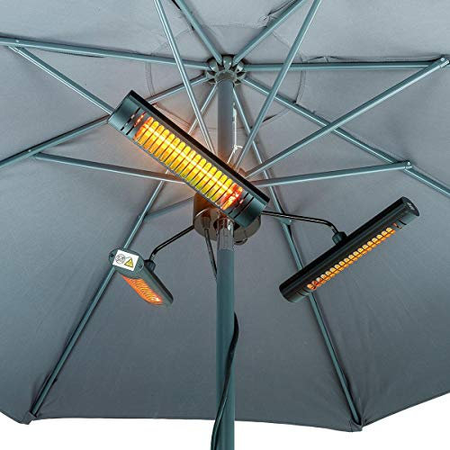 Heat Outdoors Shadow Parasol Patio Heater - Three Way 3.0 kW Lightweight Aluminium Pole Mounted Heating - Water-Resistant Stylish Outdoor Portable Heater with 3 Adjustable Lamps