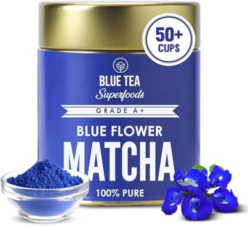 BLUE TEA - Ceremonial Grade Blue Matcha Powder - 50 gm | Organic Matcha Latte Powder | Super Anti-Oxidant | Matcha Tea Powder | Shankhpushpi Flower | Caffeine-free | Eco-Sustainable Tin Packaging