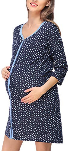 Bellivalini Camicia da Notte Premaman Manica 3/4 con Funzione Allattamento BLV50-115 (Stelle Blu (Blu Marino), XL)
