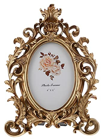 BESPORTBLE Retro Foto Rahmen Vintage Goldenen Bild Rahmen Oval Antike Bilderrahmen Tisch Top Foto Display Dekor 6In für Hause Büro DIY Pic Rahmen