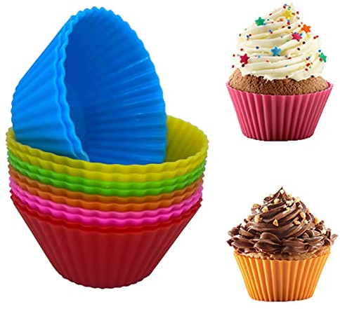 Silicone Cupcake 12 Pack Reusable Nonstick Baking Cups Muffin Molds for Cakes Ice Creams Puddings Jelly Rainbow Cases