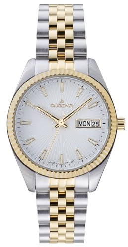 DUGENA Damen-Armbanduhr, 4461033, Venetia, Quarz, weißes Zifferblatt, Edelstahlgehäuse, Saphirglas, Edelstahlarmband, Drückerfaltschließe, 10 bar