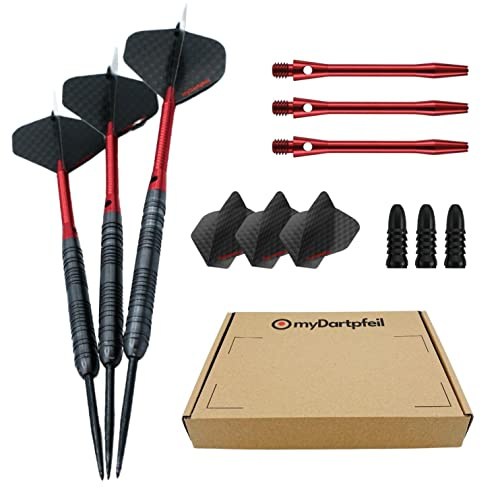Dartpfeile mit Metallspitze für Dartscheibe | Profi Steel-Darts 23/25g/27g mit Stahl Spitze | Dart-Set mit Schäften und Darts Flights | Steel Dartpfeile und Darts Zubehör (23g)