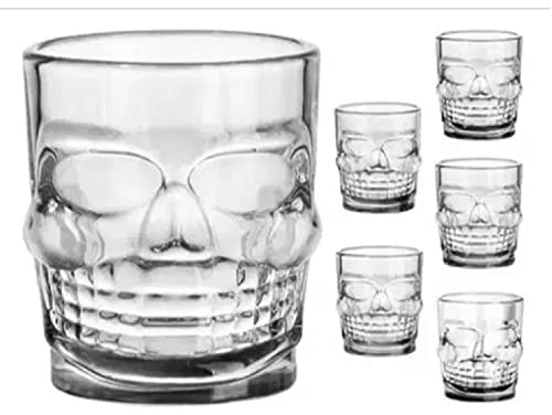 Ocean Lot de 6 verres à tête de mort en verre à eau, vin, verre whisky vodka amer vin bière rhum liqueurs en forme de crâne idéal idée cadeau anniversaire fête des pères occasions spéciales 300 ml