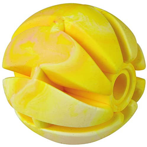 Bestlivings Pelota de juego para perros (amarillo), diámetro de 7 cm, 2 unidades, 100% TPE), bola de aperitivo, cuidado dental, juguete interactivo para perros, bola espiral para perros