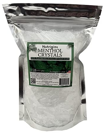Nutrigins Menthol Crystal 1 LB - Pure Organic 100% Natural - Menthol Crystals from Mint Crystal Mints Mentha Arvensis - Comes in Resealable Standup Bag for Long-Lasting Freshness