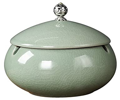 HICAZI Keramik-Aschenbecher mit Deckel, Wind- und regenfest, Outdoor-Keramik-Aschenbecher for den Außenbereich, Innenbereich, Terrasse, Zuhause, Büro, als Geschenk (Color : Green)