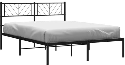 vidaXL Bettgestell, Bettrahmen mit Kopfteil Lattenrost Metall, Metallbett Bett für Schlafzimmer, Doppelbett Gästebett, Schwarz 160x200cm