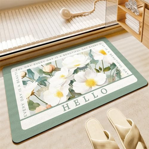 Badezimmerteppich, Badematte, Badematte Stein, Teppich Läufer, Stone Bath Mat, Badteppich Rutschfest Waschbar, Absorbierende Badematte, Duschmatte, Badvorleger, Duschvorleger, Carpet Weiß-70x120cm