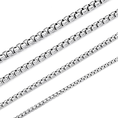 HSWYFCJY Herren Halskette Edelstahl Silber Box Kette Damen 2.5 MM Briolette Kette Venetian LinkKette Link Collier Halskette Länge 24 Zoll
