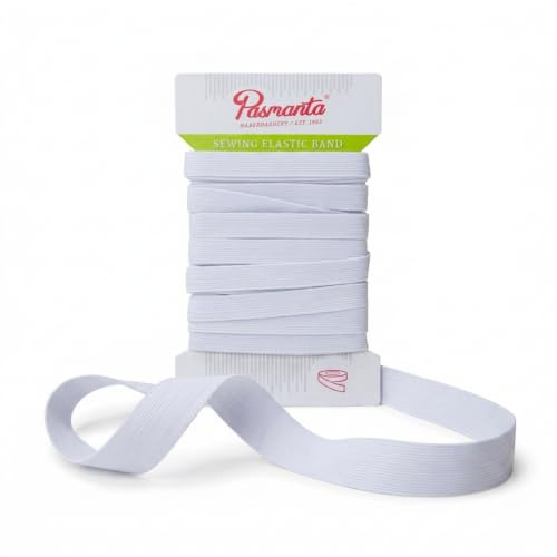Pasmanta Flaches Gummiband - Gummibänder zum Nähen - Starke Gummilitze für Hosengummi - für den Haushalt - DIY Handwerk - zum Nähen in Stoffen - 7mm - Weiß