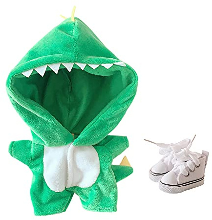 niannyyhouse Dinosaurier Hai Kuh Kaninchen Einhorn Anzug 20cm Plüsch Puppe Kleidung Strampler Schuhe Schlafanzug Puppe Dress Up (Grün)