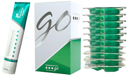 Opalescence GO Teeth Whitening Prefilled Trays with Sensitive Toothpaste Bundle (10 Trearments) 15% Hydrogen Peroxide Gel Plus Opalescence Whitening Toothpaste 4.7 Onz - Mint Flavor- 5194-5167