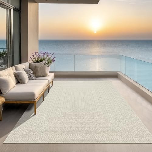 the carpet Kansas Outdoor Teppich – Wetterfester Indoor & Outdoor Teppich im Jute-Look für Balkon, Terrasse, Garten, Wohnzimmer & Esszimmer, pflegeleicht und UV-beständig, Creme, ca. 80 x 150 cm