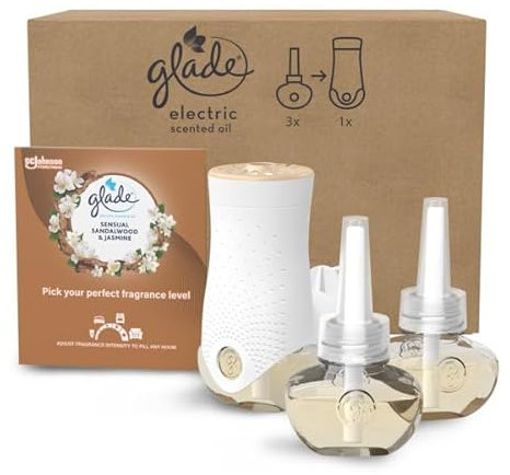 Glade Plug in Air Freshener Holder and Refill, Electric Scented Oil Room Air Freshener, Sandalwood & Jasmine, 1 Holder and 3 Refills (3 x 20ml)
