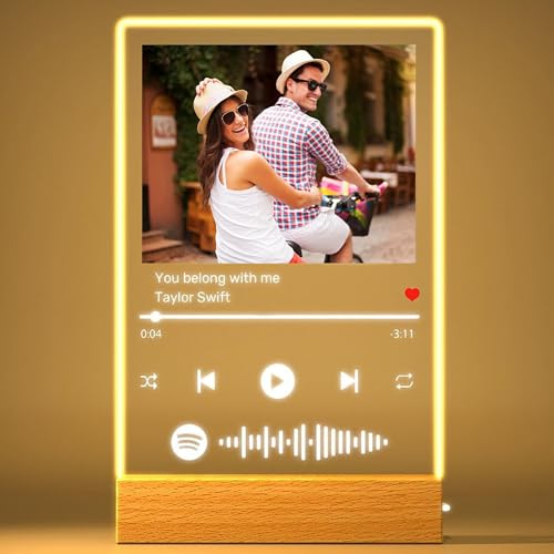 Spotify Glas personalisiert mit Foto, Song cover glas Bild mit Foto aus Acryl Foto, Spotify LED Foto Acrylgla Nachtlicht, Fotogeschenke für Frauen Männer zum Jahrestag, Geburtstag, Valentinstag