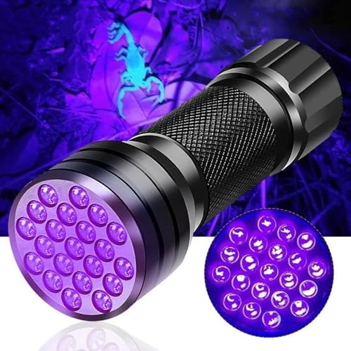 MODOAO Mini LED UV-Taschenlampe Tragbares UV-Licht mit 21 Perlen Wasserdichte Taschenlampe Haustier Hund Urin Fleck Detektor Schwarzlicht Taschenlampe 395nm (1 Pack)