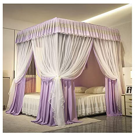 itonc Bett Vorhang Doppel-Deck, Deluxe-Bett Baldachin Mädchen Prinzessin Zimmer Einzelbett Doppelbett Bett Romantisch Dekorierten Bett Vorhang, Mit Halterung (Farbe : Lila, Größe : 200X220Cm)