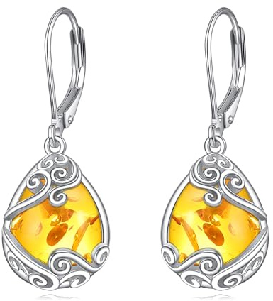 Bernstein Ohrringe für Damen 925 Sterling Silber Filigran Bernstein Tropfen Ohrringe Leverback Schmuck Geschenke