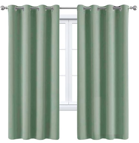 WUXXIANG Vorhang Verdunkelung Blickdicht Gardinen 60 x 130 cm Kälteschutz Sonnenschutz, Blackout Ösenschal Blickdicht Abdunkelnd, mit Raffhalter für Schlafzimmer Wohnzimmer, Zart Grün