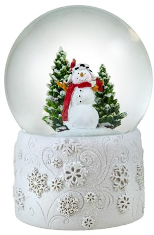 The San Francisco Music Box Schneemann-Schneekugel mit weißem Schneeflockensockel, 120 mm