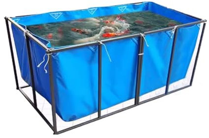 Teichfolien aus flexiblem PVC-Canvas (ohne Rahmen), 550 g/m² Plastiktüte für Pools mit Befestigungsringen, temporärer Auffangbehälter zum Schwimmen, Füttern von Koi (Farbe: Blau, Größe: 16,0