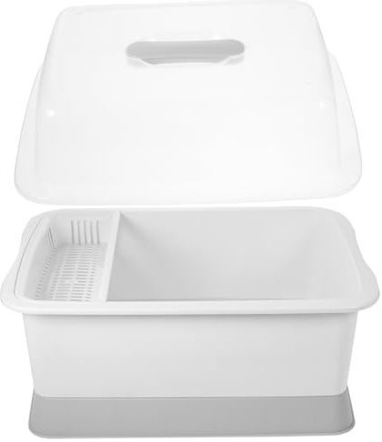 Amosfun Soporte Material Pp con Tapa Transparente para Escurridor de Platos Base Extraíble y Bandeja de Drenaje para Estantes o Debajo del Fregadero