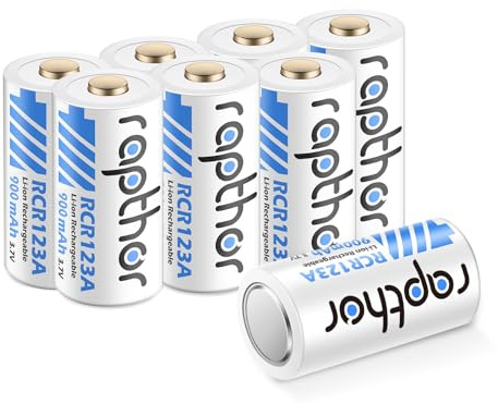 Rapthor 3.7V 900mAh Wiederaufladbare Kamera Batterien 8 Pack Ersatz 123 Batterien Kompatibel mit Arlo Wireless Security Kameras VMC3030 VMK3200 VMS3330 3430 3530,Flashlight