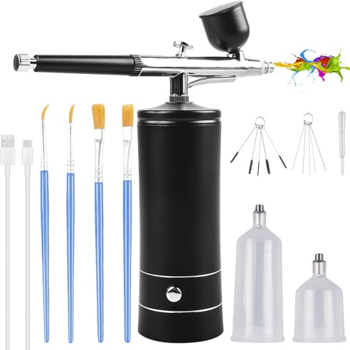 Kit aerografo portatile, ricaricabile, con spazzola, mini aerografo con compressore per nail design, decorazione torte, trucco, modellazione tatuaggio, colorazione modello