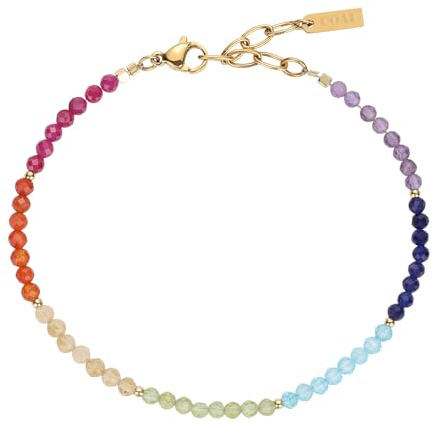 COAI Bracciale Chakra da Donna con Cristalli Naturali, Bracciale Fine da Donna con Pietre Naturali dei 7 Chakra Bilanciamento Energetico Perline 3mm