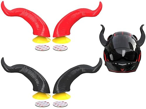 Abiyou Decorazione per Casco, 4 Pezzi Corna Casco Moto, Orecchie per Casco Moto, Accessori per Cascò Motò, Casco a Forma di Corno, Corno da Diavolo per Casco da Moto, per Caschi da Moto (Rosso + Nero)