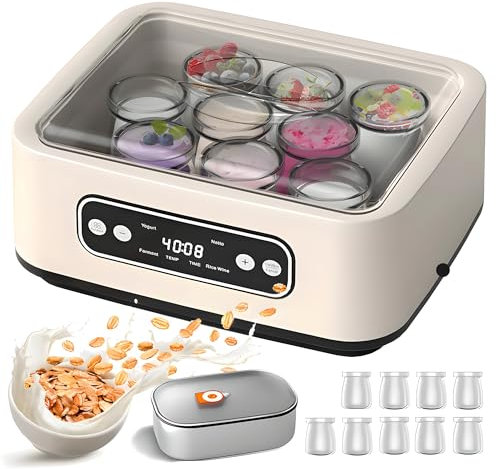 3-in-1 Probiotic Yoghurt Maker Machine with 9 Glass Jars & Constant Temperature Control & Adjustable Time for Homemade Yogurt Natto Rice Wine