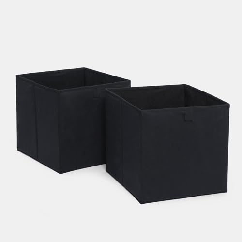 OHS Set of 2 Matte Velvet Storage Boxes, Space Saving Storage Baskets Home Organiser Toys Clothing Bathroom Pop Up Collapsible Foldable Cube Storages, Black