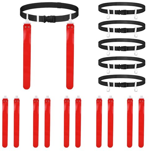 Jwthee Flag -Fußballgürtel, 5 Spieler verstellbare Flaggenfußball -Set mit Buckle Easy Tear Away Belt für Sport Team Training Wettbewerb Jugend Erwachsener (Rot)