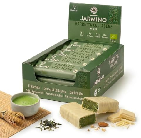 Barra de Matcha con Alto Contenido de Proteínas Collagen Riegel, 12 x 55 g, Alta en Proteínas y Baja en Azúcar, Proteína Riegel, sin Aceite de Palma (matcha), 12 Unidades