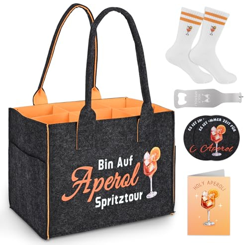 Alishomtll Geschenke Flaschentasche, Filz Handtasche Bier 6 Flaschen für Männer Frauen, Bierfest Geburtstag für Bierliebhaber Aperol Geschenkset mit Flaschenöffner, Socken, 2PCS Filzuntersetzer, Grau