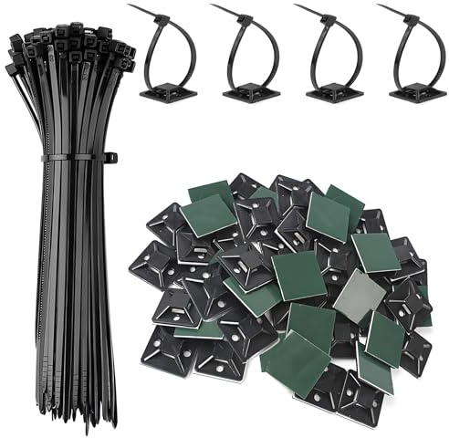 Gekamoyue 200 Piezas Bridas Plastico, 150 mm Adhesivas para Bridas de Cables, Juego de Base Adhesiva para Sujetar Cables de Plástico para Oficina, Hogar, Jardín