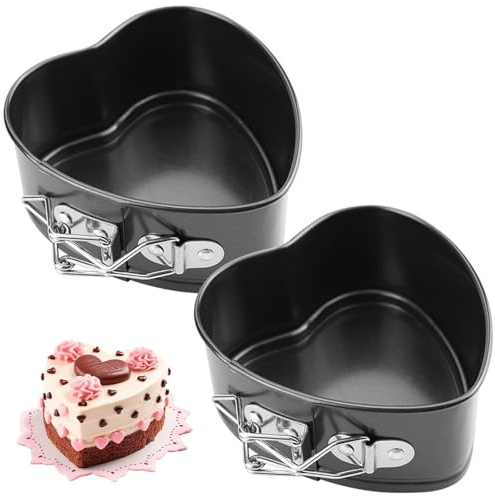 IVEOPPE Springform 12cm Herz Backform - 2 Stück Klein Kuchenform mit Antihaftbeschichtung, Mini Backformen, Tortenform, Kuchenformen für Kuchen Backen