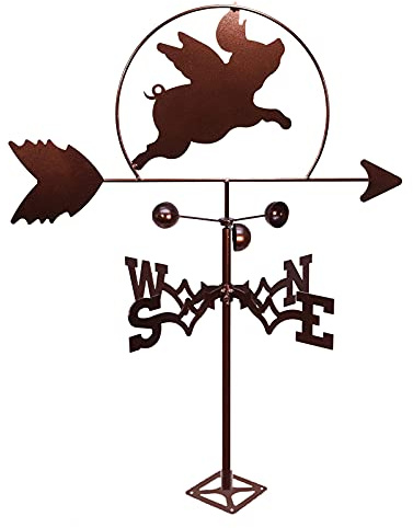 Wetterfahne Wetterfahne Dekoration Wetterhahn Gartenstecker Wetterfahne für den Innenhof im Freien Schmiedeeisen Fliegendes Schwein Windrichtungsanzeiger Edelstahl für Da