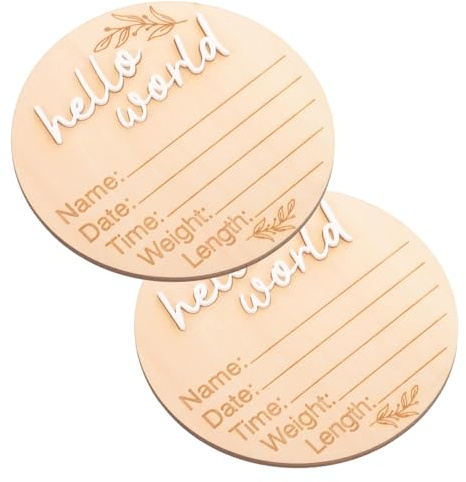 Abaodam Birth Announcement Signs Commemorating Birth Time 2pcs for Newborns Wooden Brown Circular Photo Prop and Party Decor Decorative Baby Announcement Boards