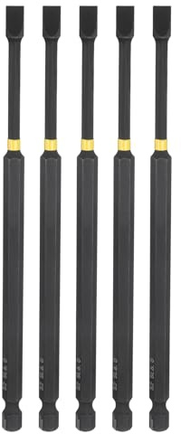 QUARKZMAN 5pcs Brocas Impacto Ranuradas SL6 Punta Ranurada 6mm Vástago Hexagonal 1/4 Longitud 150mm (6) Magnéticas Cabeza Plana Acero S2 Fosfatado Taladro