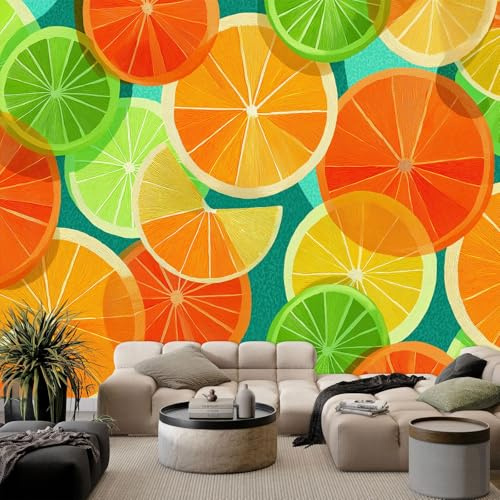 Carta da parati panoramica acquerello frutta agrumi, carta da parati esotismo 200L x 140A cm per camera da letto soggiorno sala da pranzo - Decorazione murale moderna sfondo