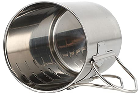 SIXRUN Campingmugg, Rostfritt Stål med Lock, Hopfällbart Handtag för Utomhusaktiviteter, Perfekt för Varma Drycker och Matlagning (500 ml)