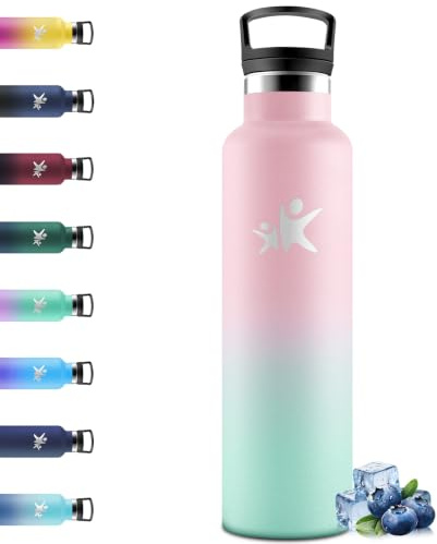 Mulbijeo Borraccia Termica 1 Litro, Senza BPA, Bottiglia Termica, Sottovuoto a Doppia Parete, Termos, 18/8 Acciaio Inox, Borracce Termiche con Cannuccia, Rosa chiaro & Verde chiaro