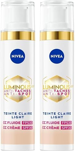 NIVEA Luminous 630 CC FPS30 - Fluido anti macchia, colore chiaro (1 x 40 ml), CC crema tinta unificata, fondotinta coprente, imperfezioni, trattamento viso tinto anti-invecchiamento, correttore di