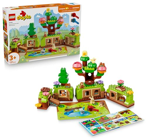 LEGO DUPLO Foresta Esplorativa con Animali Selvatici - Giochi Didattici per i Piccoli - Set Montessori con Figure di Animali, Alberi e Tappeto da Gioco - Regalo per Bambini e Bambine da 3 Anni - 10480